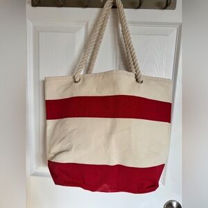 Leeds Red and Cream Striped Tote Bag